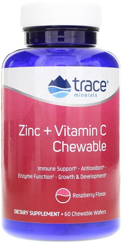 

Trace Minerals Research Zinc + Vitamin C Chewables, Raspberry 60 Chewable Wafers (TMR-00497)