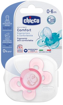 

Пустышка Chicco Physio Comfort, силикон, 0-6 мес, 1шт. (розовая) (74911.11)