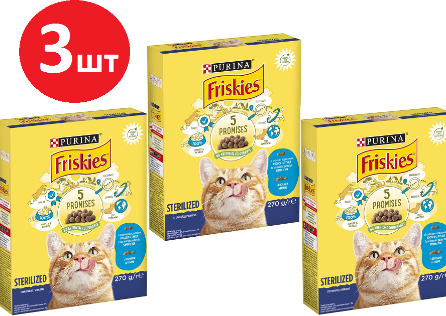 Акція на Сухой корм Friskies Sterilized для взрослых кошек после стерилизации с лососем, тунцом и овощами 3х270 г (7613035352346) від Stylus