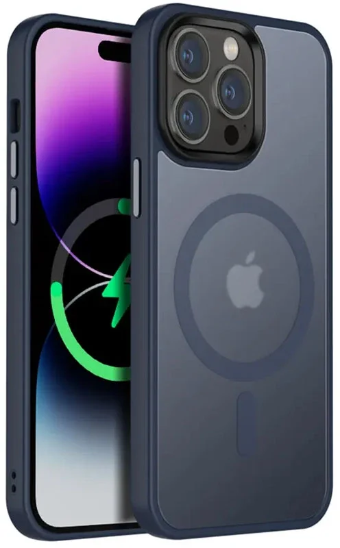 

Mobile Case TPU+PC Metal Buttons with MagSafe Colorful Navy Blue for iPhone 15 Pro Max