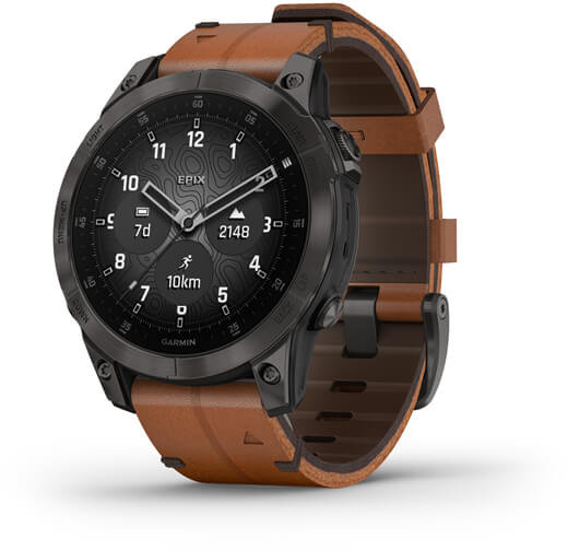 

Garmin Epix (Gen 2) Sapphire Black Titanium with Chestnut Leather Band (010-02582-30)