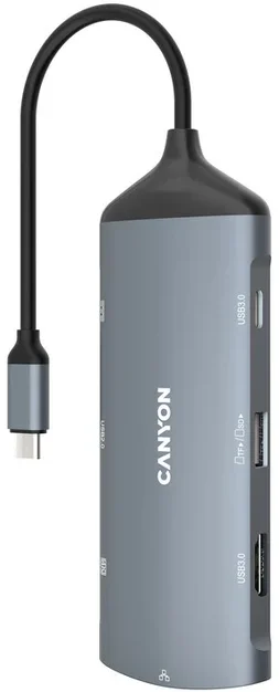 Акція на Canyon Adapter DS-15 USB-C to 3xUSB3.0+HDMI+RJ45+USB-C+SD+microSD (CNS-TDS15) від Stylus