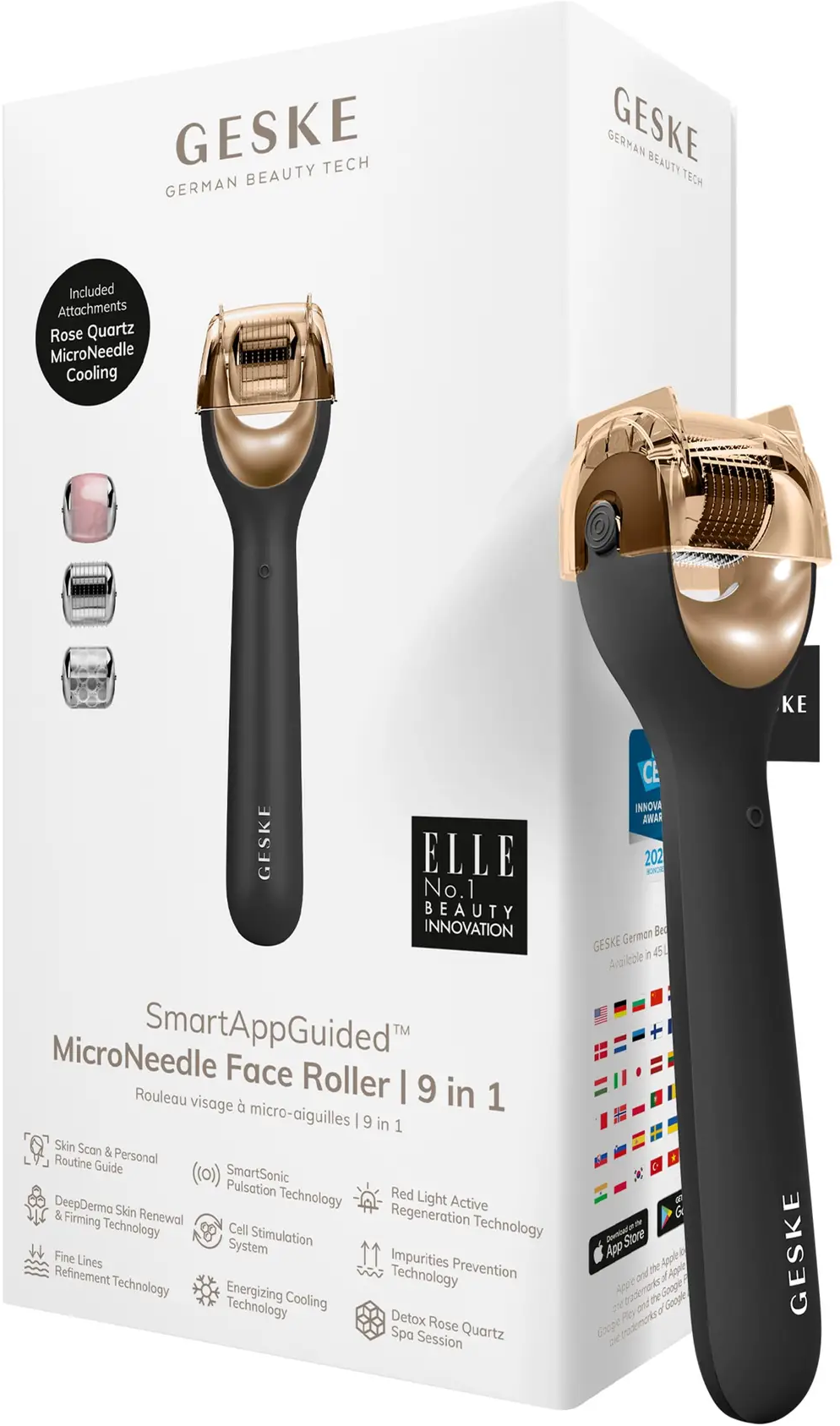 

Електронний ролер для обличчя із мікроголками Geske MicroNeedle Face Roller 9в1 gray