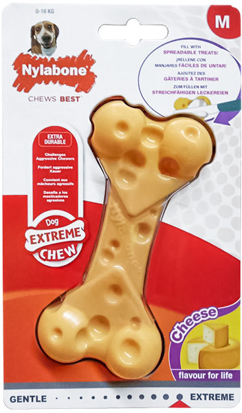 Акція на Іграшка Nylabone Extreme Chew Cheese Bone жувальна для собак смак сиру M до 16 кг 12.5x6x3 см (54508) від Y.UA