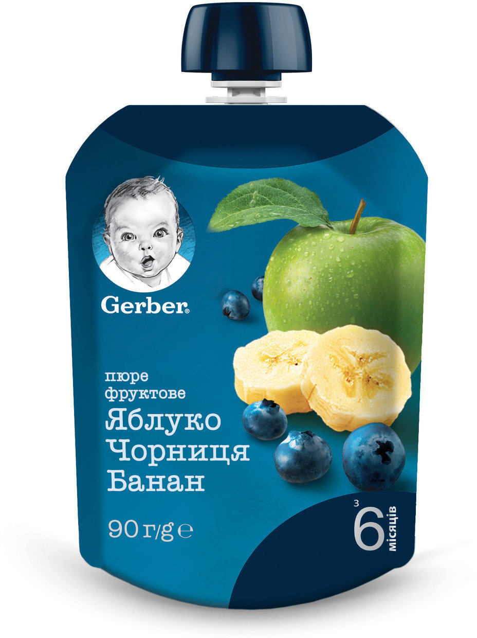 

Пюре Gerber яблоко, черника, банан 90 г (1227025)