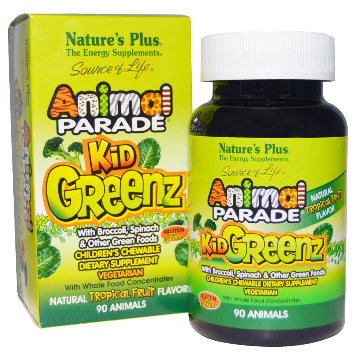 Акція на Natures Plus Animal Parade Kid Greenz 90 chewables Витаминный комплекс из зеленых суперфудов для детей, Тропик від Stylus
