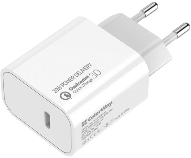 Акція на ColorWay Wall Charger USB-C 20W Pd White (CW-CHS026PD-WT) від Stylus