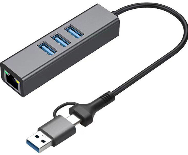 Акція на Dynamode Adapter USB-C+USB to RJ45+3xUSB3.0 Black (DM-AD-GLAN-U3) від Stylus