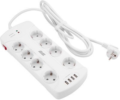 Акція на 2E 8XSchuko, 3G*1.5мм, 4*USB-A, 3м, white (2E-SP815M3USBWH) від Stylus