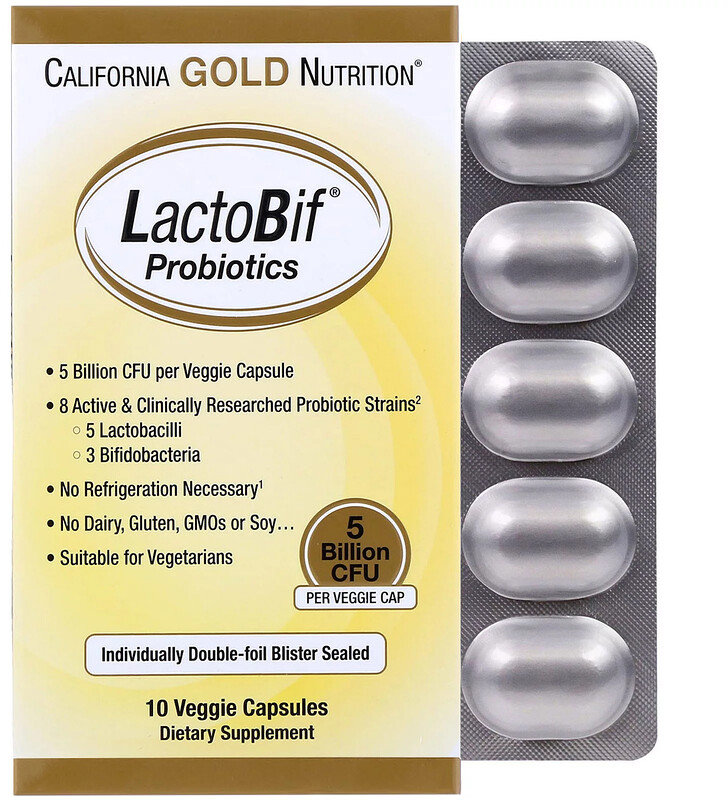 

California Gold Nutrition, LactoBif Probiotics, 5 Billion CFU, 10 Veggie Capsules (CGN00964)