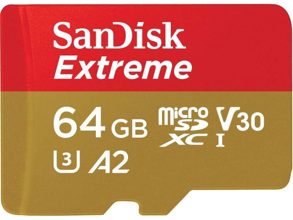 

SanDisk 64GB microSDXC Class 10 UHS-I U3 V30 A2 Extreme + adapter (SDSQXA2-064G-GN6MA)