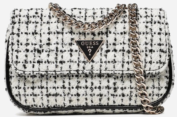 

Женская сумка кросс боди Guess Spark Micro Mini черно-белая (HWTZ8700780-BKW)