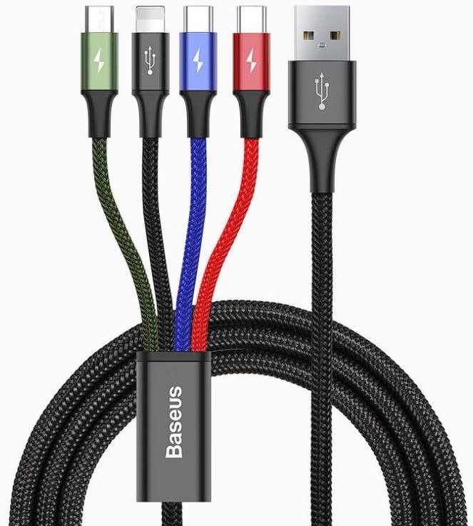 

Baseus Usb Cable to Micro USB/Lightning/x2 Type-C Fast 3.5А 1.2m Black (CA1T4-B01)