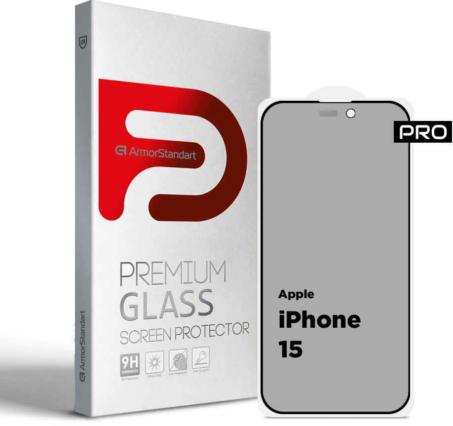 

ArmorStandart Tempered Glass Pro Anti-Spy Matte Black для iPhone 15 (ARM73171)