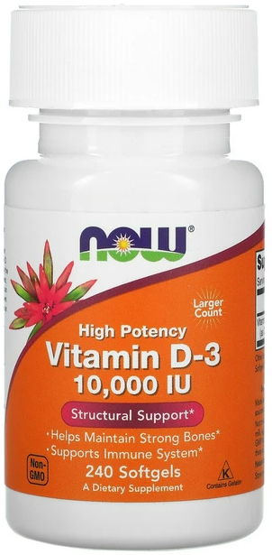 

Now Foods Vitamin D3 вітамін D3 250 мкг 10 000 МО 240 капсул