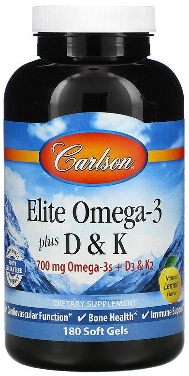 

Carlson Labs Omega-3 Plus D&K Омега 3+ вітамін Д3 та вітамін К 180 гелевих капсул