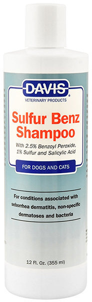 Акція на Шампунь Davis Sulfur Benz Shampoo для собак і котів із захворюваннями шкіри, з пероксидом бензоїлу, сірої, саліцилової кислотою 355 мл (52296) від Y.UA