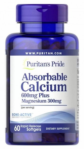 

Puritan's Pride Absorbable Calcium 600 mg plus Magnesium 300 mg Кальций Плюс Магний 60 гелевых капсул