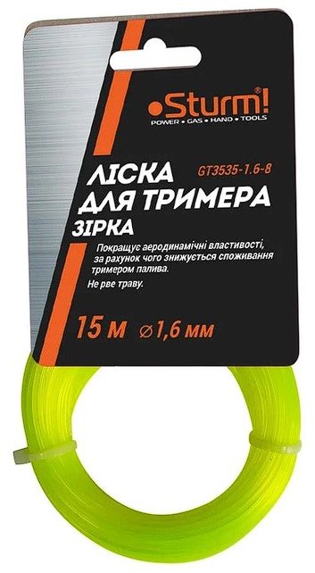 

Леска Sturm для триммера 15 м звезда 1,6 мм (GT3535-1.6-8)