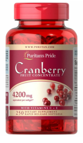 

Puritan's Pride Cranberry Fruit Concentrate with C & E 4200 mg Клюква 250 мягких капсул