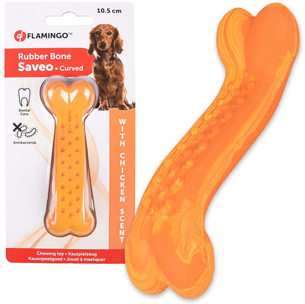 

Игрушка Flamingo Rubber Saveo Curved Bone Chicken изогнутая кость жевательная для собак, вкус курицы 10.5х3.5 см (53574)