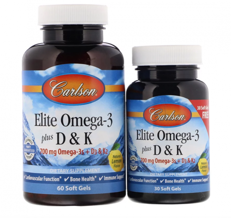 Акція на Carlson Labs Elite Omega-3 Plus D & K, Natural Lemon Flavor, 60 + 30 Free Soft Gels (CAR-17540) від Stylus