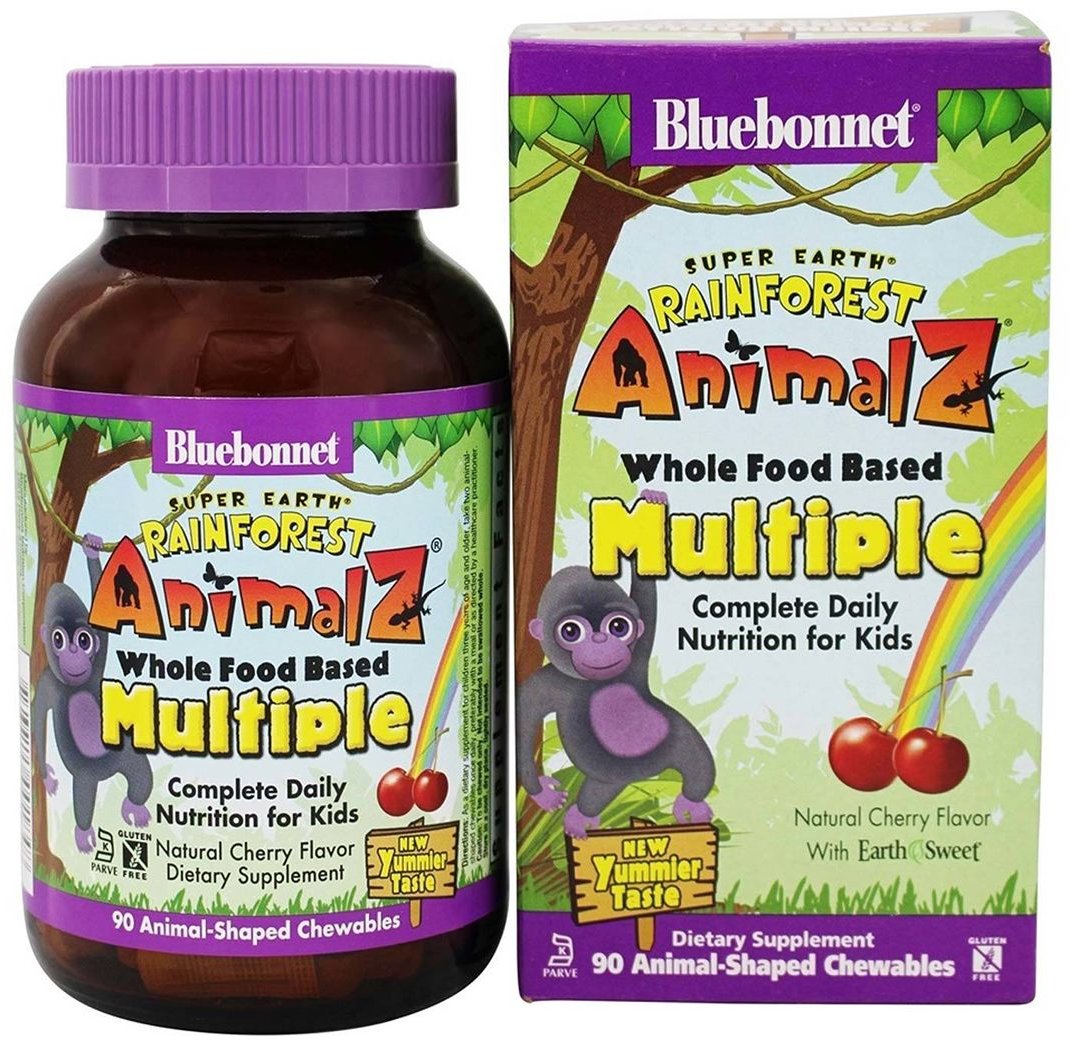 

Bluebonnet Nutrition Rainforest Animalz, Multiple Complete Daily Nutrition For Kids, 90 Animal-Shaped Chewables (BLB0184)