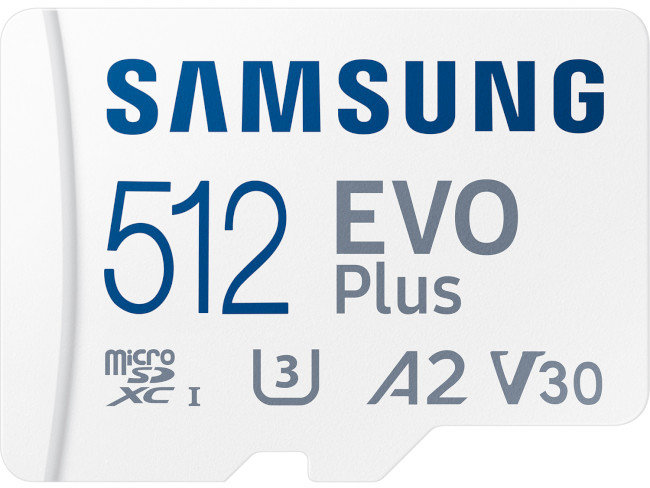 

Samsung 512GB microSDXC Class 10 UHS-I U3 V30 A2 Evo Plus + adapter