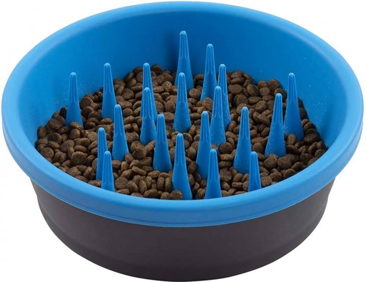 Акція на Миска силіконова Dexas Silicone Slow Feed Bowl для повільного годування для собак 1.44 л темно-сіра/блакитна (PW301-432-2194) від Y.UA
