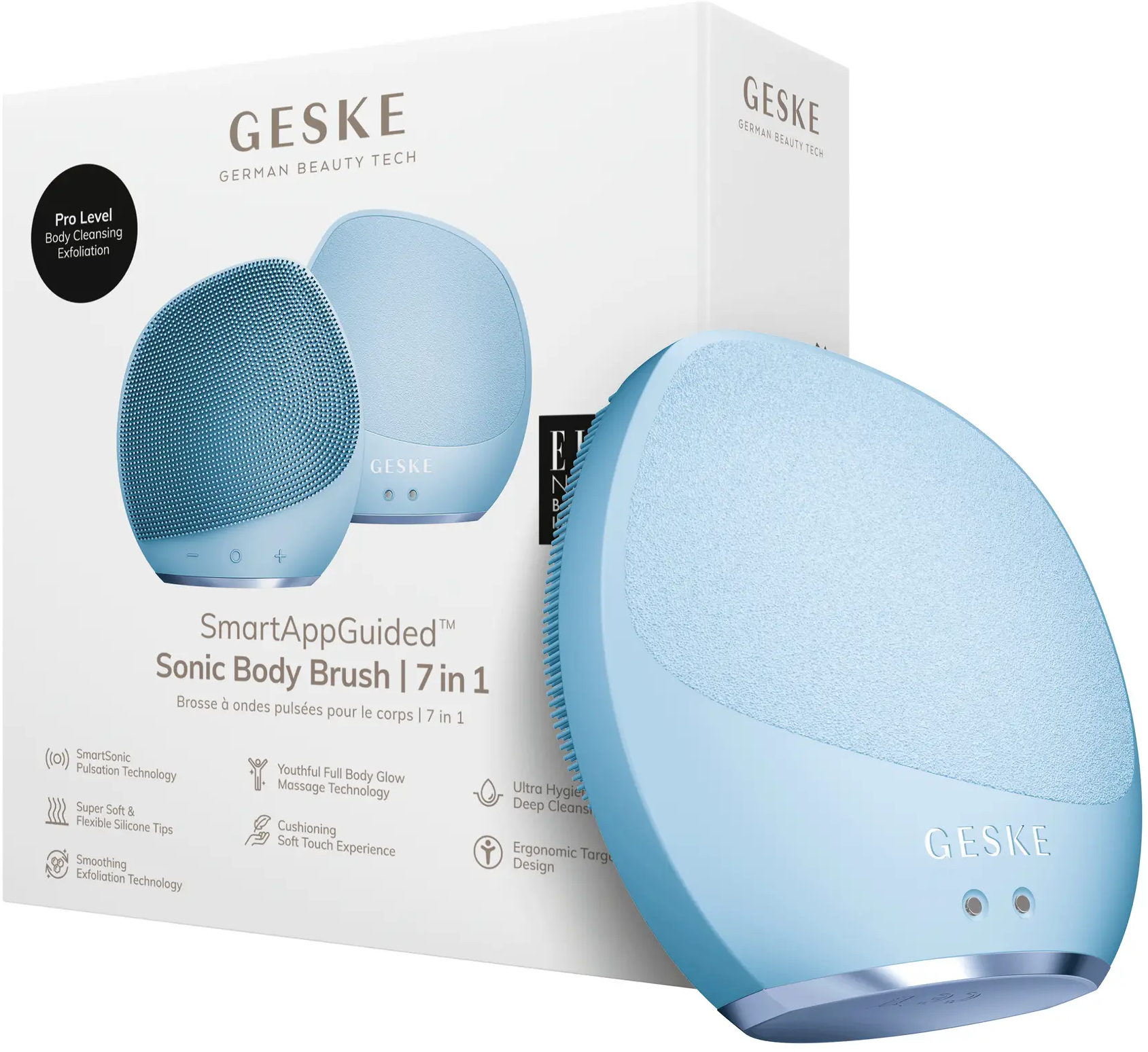 Акція на Ультразвуковая щетка для тела и интенсивный пилинг Geske Sonic Body Brush&Intensive Exfoliator 7в1 aquamarine від Stylus