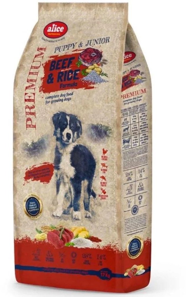 Акція на Сухой корм Alice Professional Premium Puppy&Junior Beef&Rice с говядиной и рисом для щенков 17 кг (5997328300866) від Stylus