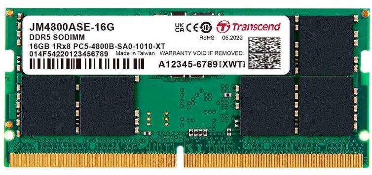 Акція на Transcend 16 Gb SO-DIMM DDR5 4800 MHz JetRam (JM4800ASE-16G) від Stylus