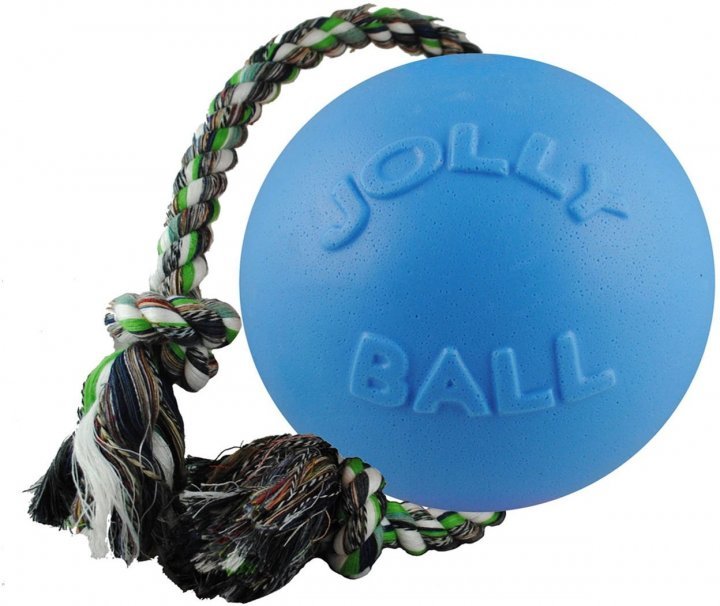 Акція на Игрушка для собак Jolly Pets мяч с канатом Ромпей-н-Ролл 12х30х12 см голубой (645BL) від Stylus
