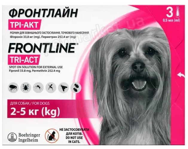 Акція на Капли противопаразитарные для собак Tri-Act Фронтлайн 2-5 кг Xs упаковка 3 пипетки (159,911) від Stylus