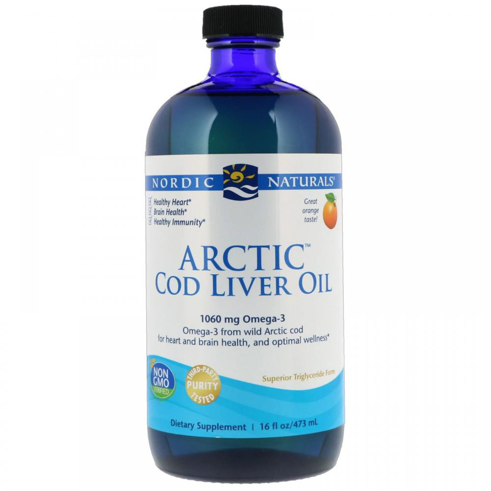 

Nordic Naturals Arctic Cod Liver Oil 16 fl oz (473 ml) Orange Риб'ячий жир рідкий з печінки арктичної тріски зі смаком апельсина