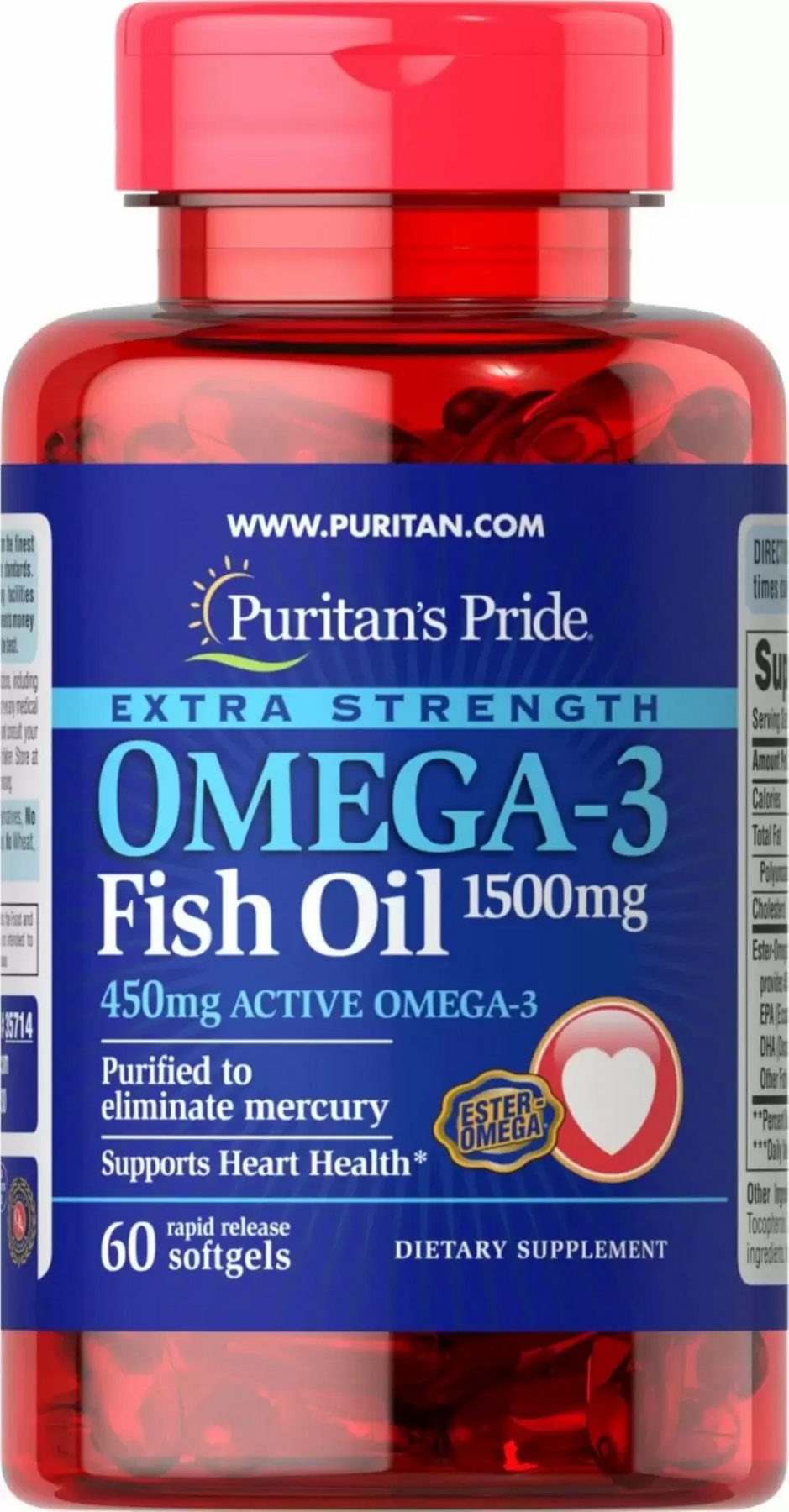 

Puritan's Pride Extra Strength Omega-3 Fish Oil 1500 mg Омега-3 риб'ячий жир 60 гелевих капсул