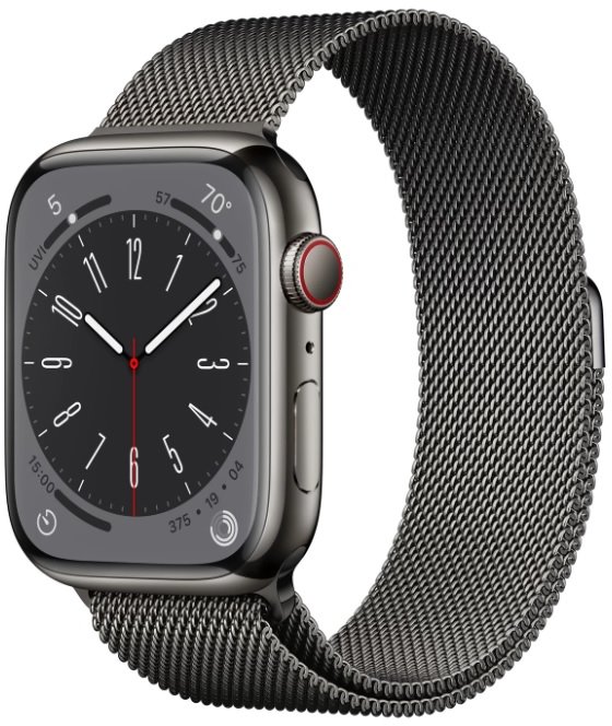 

Apple Watch Series 8 45mm GPS+LTE Graphite Stainless Steel Case with Graphite Milanese Loop (MNKW3/MNKX3)