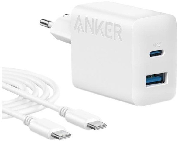 Акція на Anker Wall Charger USB-C+USB-A PowerPort 312 20W with USB-C Cable White (B2348G21) від Stylus