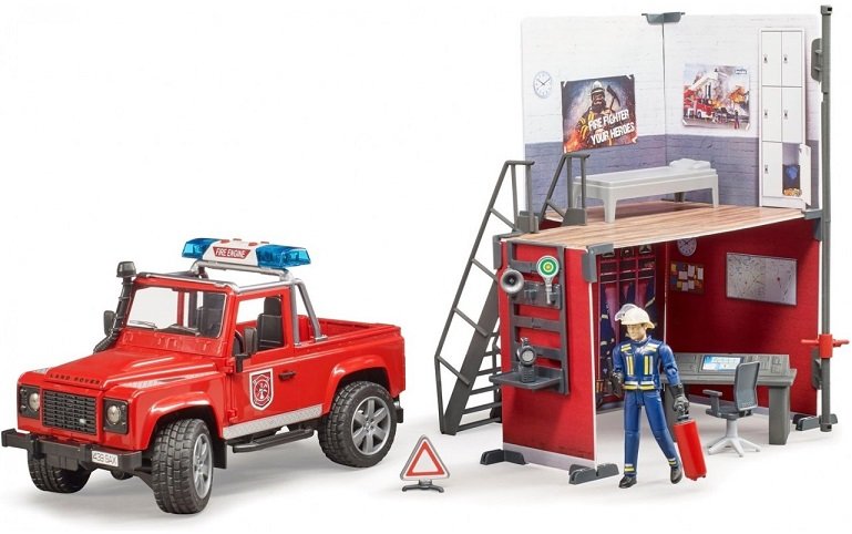 Акція на Игрушечный набор Bruder Пожарная станция с Land Rover Defender від Stylus