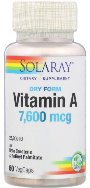 

Solaray, Dry Form Vitamin A, 25,000 IU, 60 VegCaps (SOR-04130)