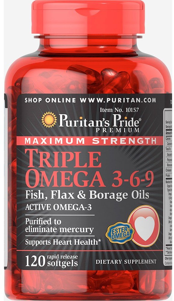 

Puritan's Pride Maximum Strength Triple Omega 3-6-9 Fish, Flax & Borage Oils 120 caps