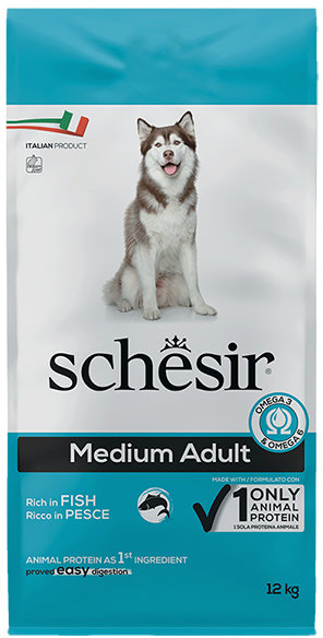 Акція на Сухий монопротеїновий корм Schesir Dog Medium Adult Fish для дорослих собак середніх порід із рибою 12 кг (53834) від Y.UA