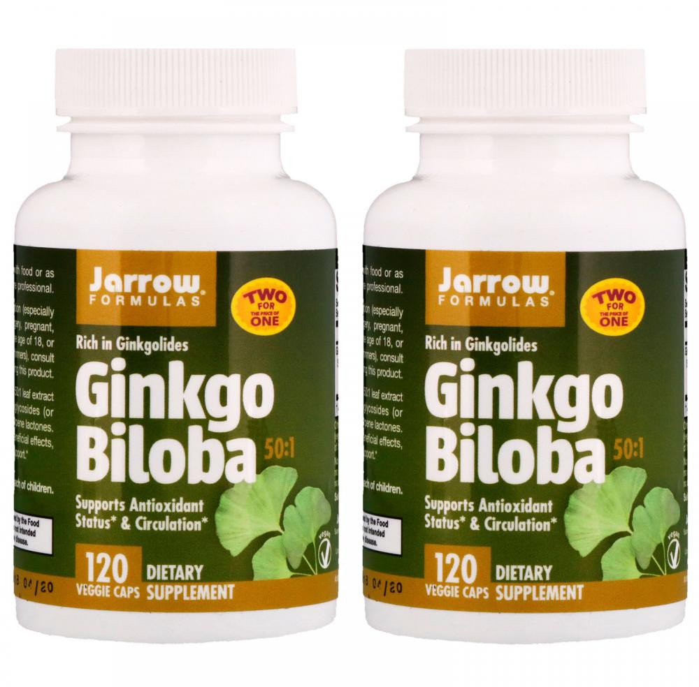 

Jarrow Formulas Ginkgo Biloba 50:1 60 mg 2 Bottles 120 Veggie Caps Each Гинкго Билоба