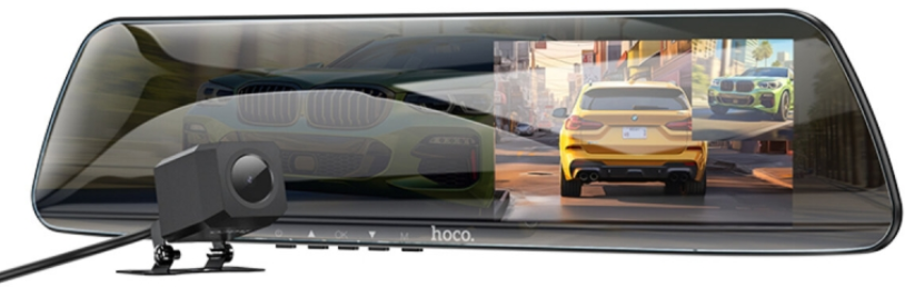 Акція на Автомобильный видеорегистратор Hoco DV4 4.5-inch rearview mirror driving recorder(dual-channel) Black від Stylus