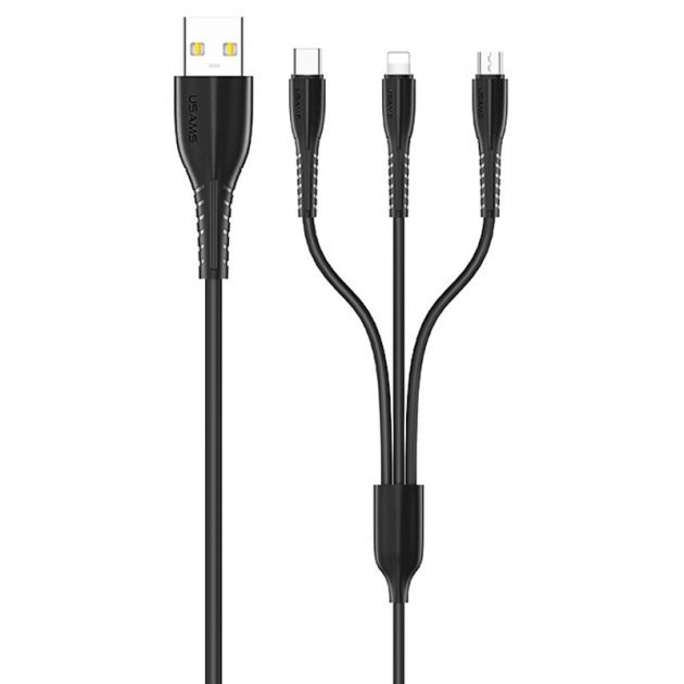 Акція на Usams Usb Cable to Lightning/microUSB/USB-C 3in1 Combo 1m Black (US-SJ367) від Stylus