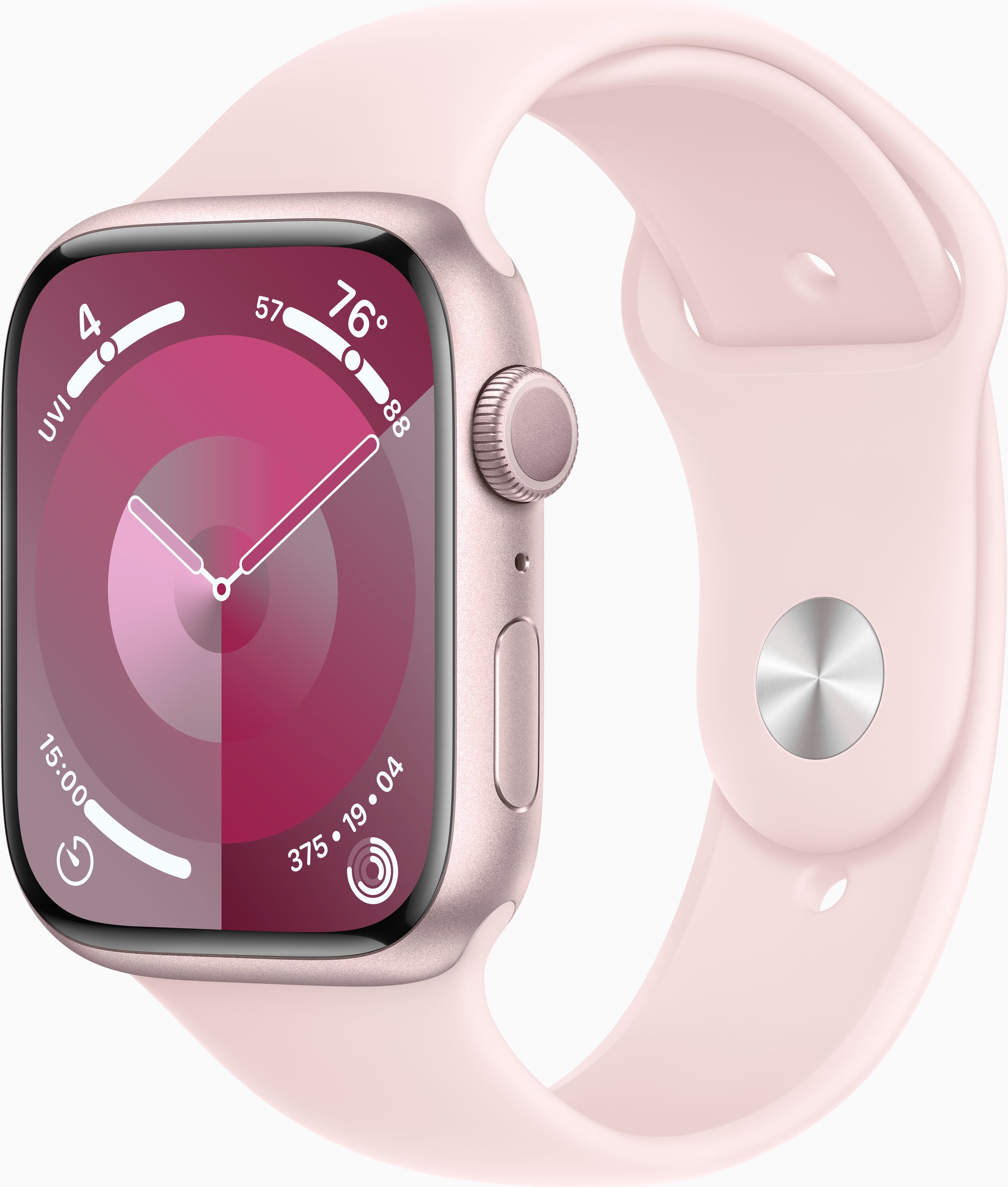Акція на Apple Watch Series 9 45mm GPS+LTE Pink Aluminum Case with Pink Sport Band (MRMK3, MRML3) від Y.UA
