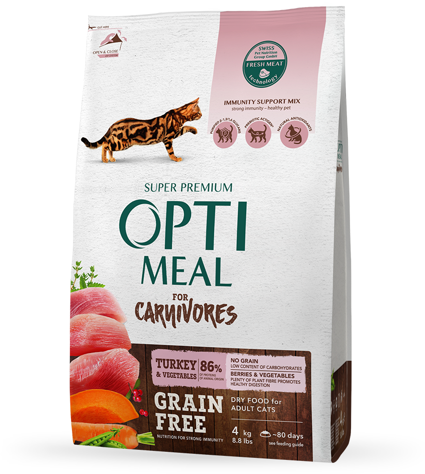 

Сухий корм Optimeal Adult Cats Grain free для дорослих кішок з індичкою та овочами 4 кг (4820083905841)