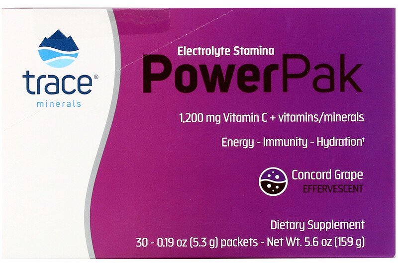 

Trace Minerals Research Electrolyte Stamina Power Pak 1200 mg Электролиты со вкусом винограда 30 пакетов