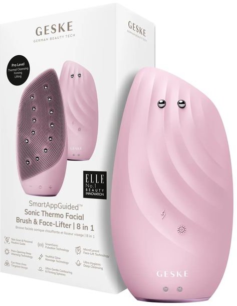 Акція на Очистительная щетка для лица Geske Sonic Thermo Facial Brush&Face-Lifter 8в1 pink від Stylus