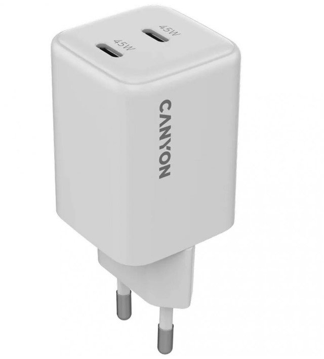 Акція на Canyon Wall Charger 2xUSB-C CU45CC GaN 45W White (CNS-CUW45CC) від Stylus